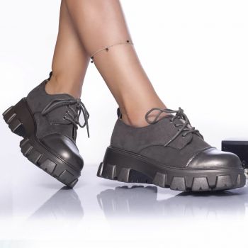 Pantofi casual dida catifea si piele ecologica gunmetal