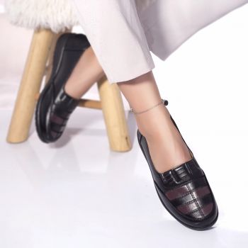 Pantofi casual mocasini shamara piele ecologica negru maro la reducere