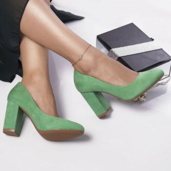 Pantofi cu toc zarita piele ecologica intoarsa verde la reducere