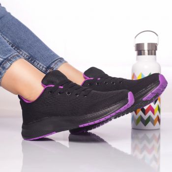 Pantofi sport cezara textil negru-violet ieftini la reducere