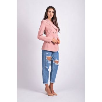 Sacou roz casual cu doua randuri de nasturi