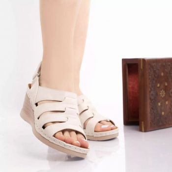 Sandale cu paltforma lajita bej piele ecologica