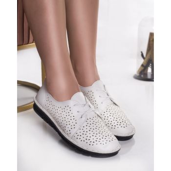 Pantofi dama casual albi piele ecologica loino