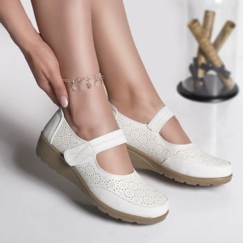 Pantofi dama casual albi piele ecologica olpi