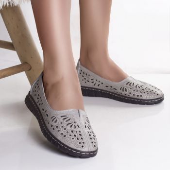 Pantofi dama casual gri din piele naturala opilo