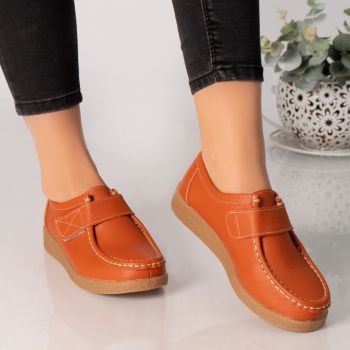 Pantofi dama casual portocalii piele naturala chloly la reducere