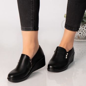 Pantofi dama cu platforma negri piele ecologica alka la reducere