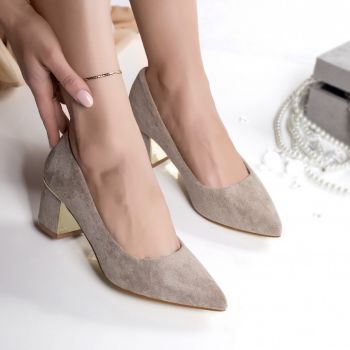 Pantofi dama khaki cu toc piele eco intoarsa kila de firma originali