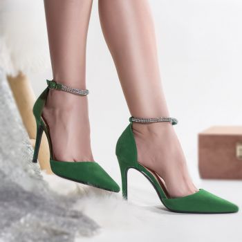 Pantofi dama piele eco intoarsa verde tolib la reducere