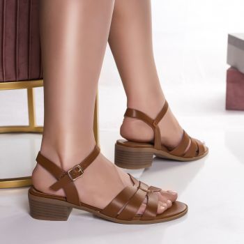 Sandale dama cu toc maro din piele ecologica vega ieftine