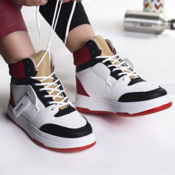 Sneakers dama piele eco alb rosu nadin de firma originali