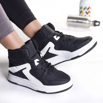 Sneakers dama piele eco negru alb maram la reducere