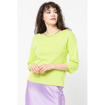 Bluza din amestec de in cu decolteu barcuta si maneci 3/4