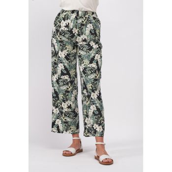 Pantaloni cu talie inalta si imprimeu floral