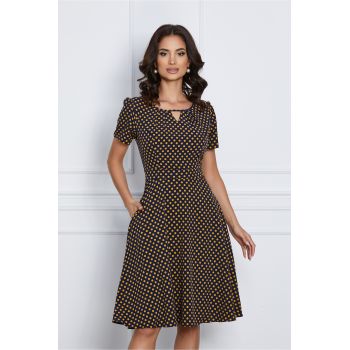 Rochie Maribel clos bleumarin cu buline galbene