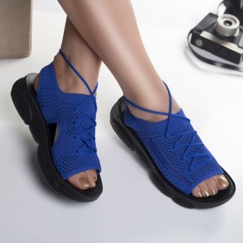 Sandale dama fara toc albastre din textil olva de firma originale