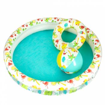 Set 3 piese Piscina gonflabila colac si minge 122 cm Flamingo