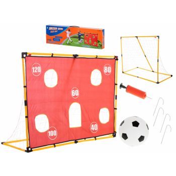 Set poarta de fotbal pentru copii, Ikonka, cu pompa si minge incluse, dimensiune 156 x 70 x 107cm, Soccer Goal