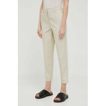 Sisley pantaloni femei, culoarea bej, fason tigareta, high waist