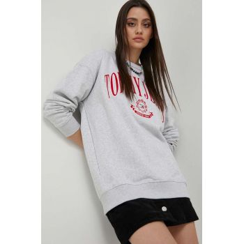 Tommy Jeans bluza femei, culoarea gri, cu imprimeu