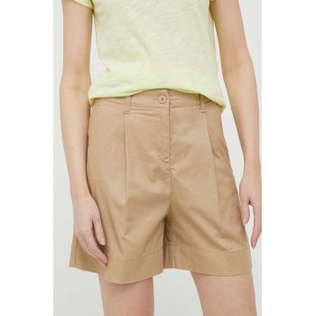 United Colors of Benetton pantaloni scurti femei, culoarea bej, neted, high waist ieftini