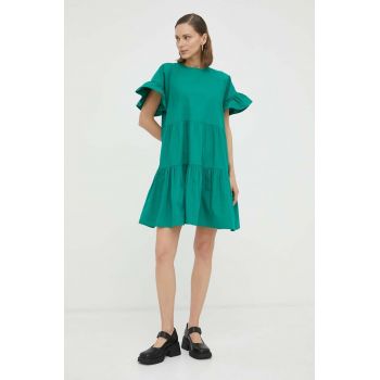 2NDDAY rochie din bumbac culoarea verde, mini, evazati