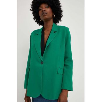 Answear Lab blazer din amestec de in culoarea verde, un singur rand de nasturi, neted