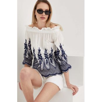 Answear Lab bluza din bumbac femei, culoarea alb, cu imprimeu