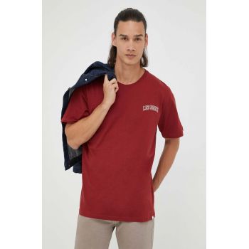 Les Deux tricou din bumbac culoarea bordo, cu imprimeu ieftin