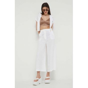 Love Moschino pantaloni din amestec de in culoarea alb, lat, high waist