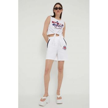 Love Moschino pantaloni scurti din bumbac culoarea alb, cu imprimeu, high waist de firma originali