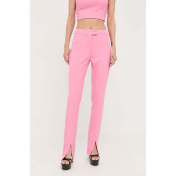 Morgan pantaloni femei, culoarea roz, drept, medium waist