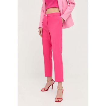 Morgan pantaloni femei, culoarea roz, mulata, high waist