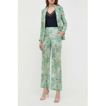 Morgan pantaloni femei, culoarea verde, drept, high waist