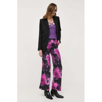 Morgan pantaloni femei, culoarea violet, lat, high waist