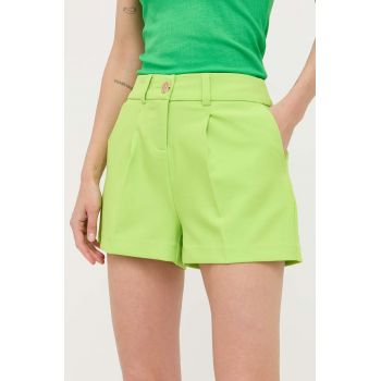 Morgan pantaloni scurti femei, culoarea verde, neted, high waist