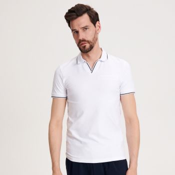 Reserved - Tricou polo cu imprimeu slim fit - Alb