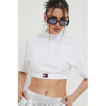 Tommy Jeans tricou femei, culoarea alb, cu turtleneck