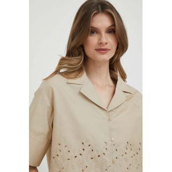 United Colors of Benetton camasa femei, culoarea bej, cu guler clasic, relaxed