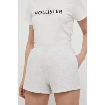 Hollister Co. pantaloni scurti femei, culoarea gri, melanj, high waist