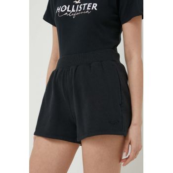 Hollister Co. pantaloni scurti femei, culoarea negru, neted, medium waist