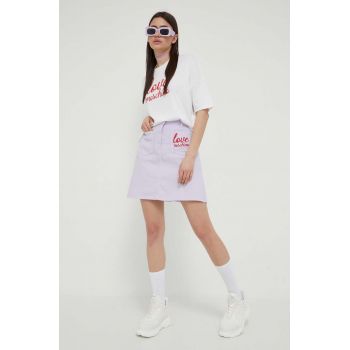 Love Moschino fustă din denim culoarea violet, mini, creion