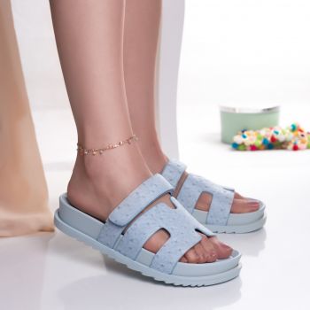 Papuci dama fara toc albastri din piele ecologica Drim la reducere
