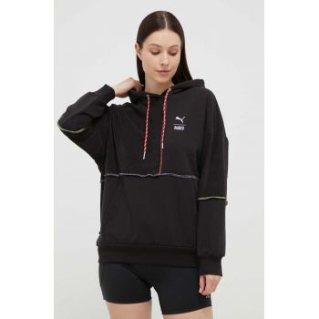 Puma bluză X TRP femei, culoarea negru, cu glugă, cu model 539128-39 ieftin