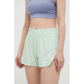 Puma pantaloni scurți de alergare culoarea verde, cu imprimeu, high waist