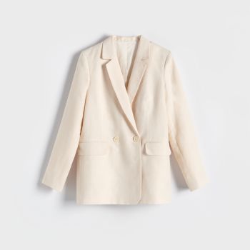 Reserved - Blazer cu rând dublu de nasturi cu adaos de in - Ivory