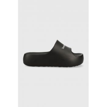 Tommy Jeans papuci TJW CHUNKY FLATFORM femei, culoarea negru, cu platforma, EN0EN02438