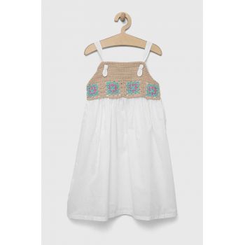 United Colors of Benetton rochie din bumbac pentru copii culoarea alb, mini, evazati ieftina