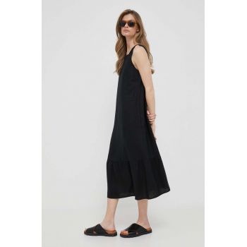 United Colors of Benetton rochie din in culoarea negru, midi, oversize