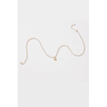 Colier cu perle de cultura si detaliu de aur filat de 14K